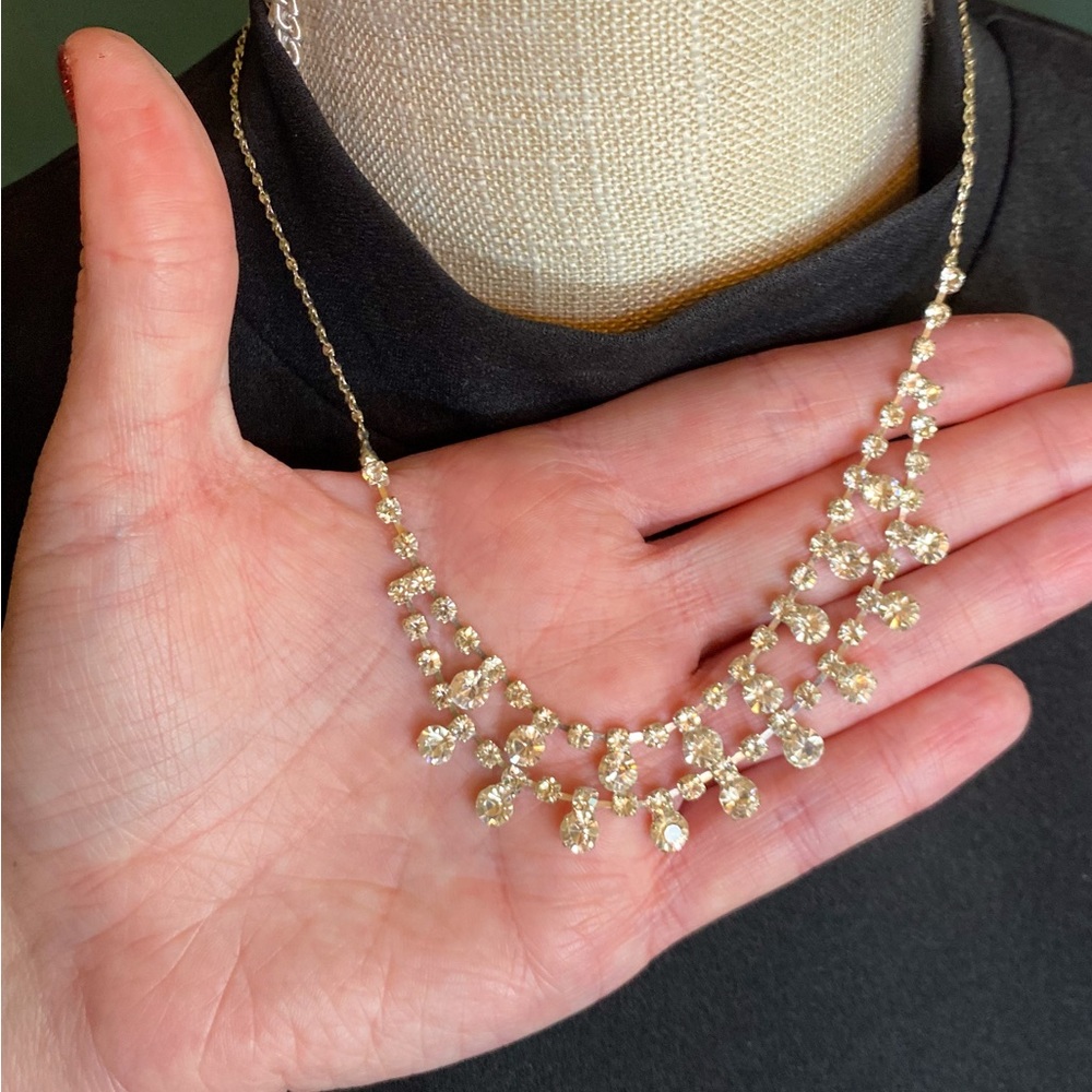 Vintage 1990’s Claire’s Clear Rhinestone Costume Jewelry Necklace - Picture 2 of 4